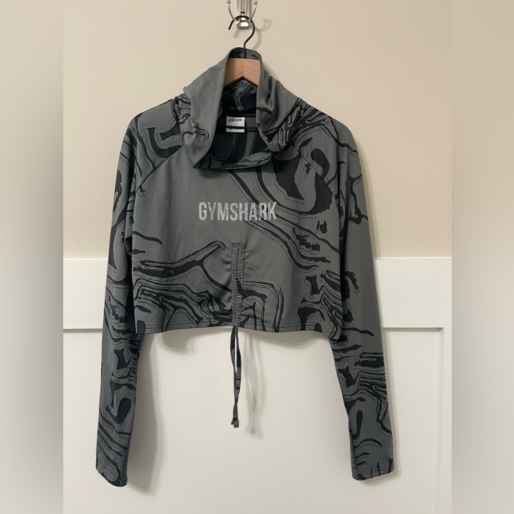 Gymshark Marble Long Sleeve Hooded Crop Pullover - Picture 3 of 7